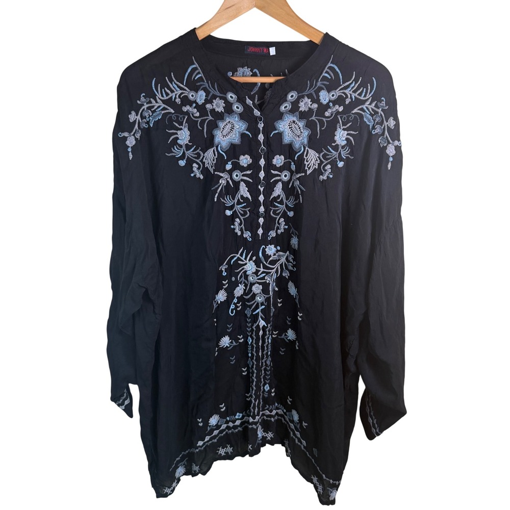 Johnny Was Embroidered Tunic Women XXL Black Floral Boho Peasant Whimsical Flowy - Picture 1 of 9